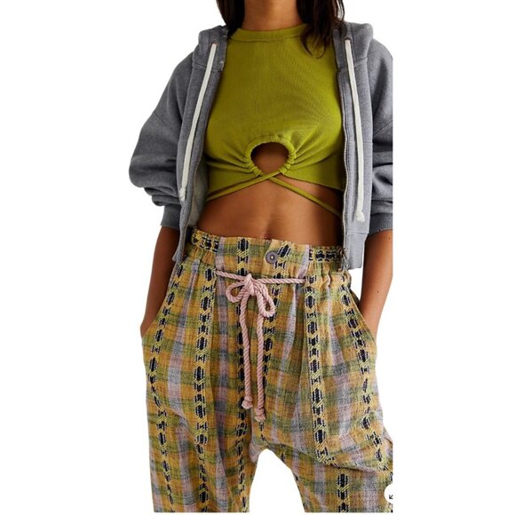 Free People Womens Small Desert Heat Harem Pants Knit Yellow Combo Southwestern - Picture 3 of 15